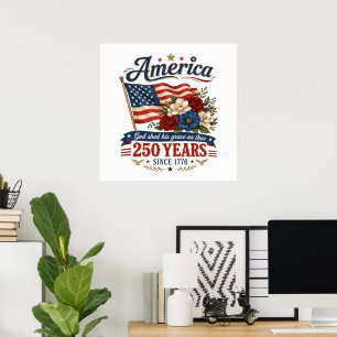 Poster Bandeira Floral 250 Anos da América