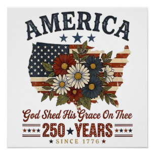 Póster Bandeira Floral América 250 Anos