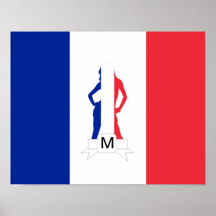 Poster Bandeira francesa e monograma feminino