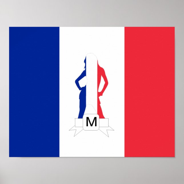 Poster Bandeira francesa e monograma feminino (Frente)