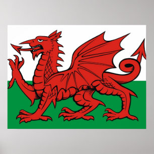 Póster Bandeira galesa, "Cymru am byth", o dragão vermelh
