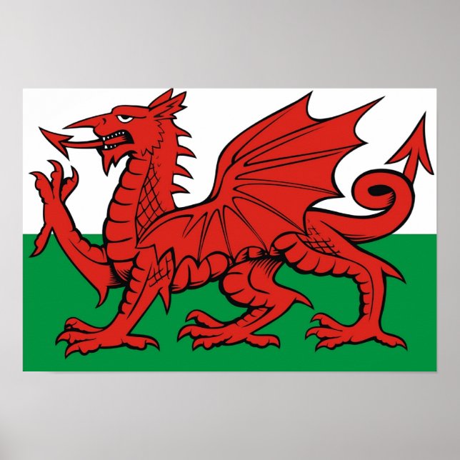 Póster Bandeira galesa, "Cymru am byth", o dragão vermelh (Frente)