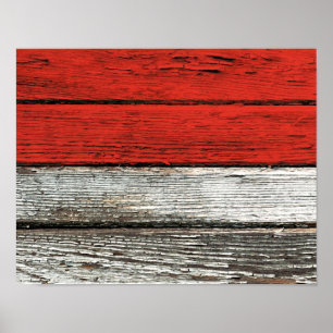 Póster Bandeira indonésia com efeito de madeira áspero