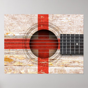 Póster Bandeira inglesa na guitarra acústica velha