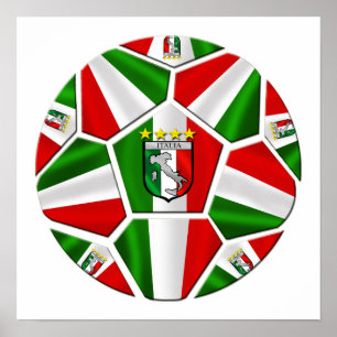 Póster Bandeira italiana da bola de futebol de Italia dos