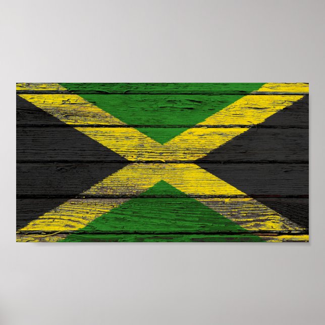 Poster Bandeira jamaicana com efeito de grão de madeira g (Frente)