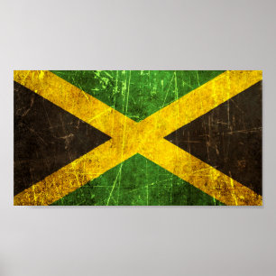 Poster Bandeira jamaicana do Vintage, cravada e Vestida