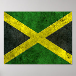 Póster Bandeira jamaicana efeito de aço envelhecido