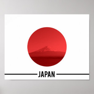 Póster Bandeira Japonesa - Monte Fuji, Japão