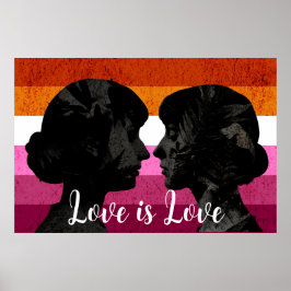 Poster Bandeira Lésbica com Duas Mulheres Silhouettes
