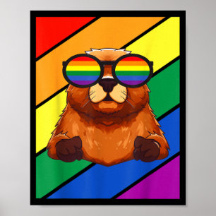Poster Bandeira LGBTQ Mês do Orgulho Gay Groundhog Com Lg