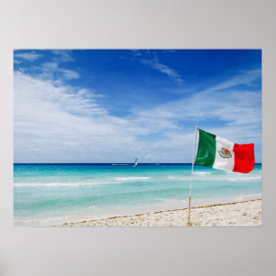Poster Bandeira mexicana em uma praia