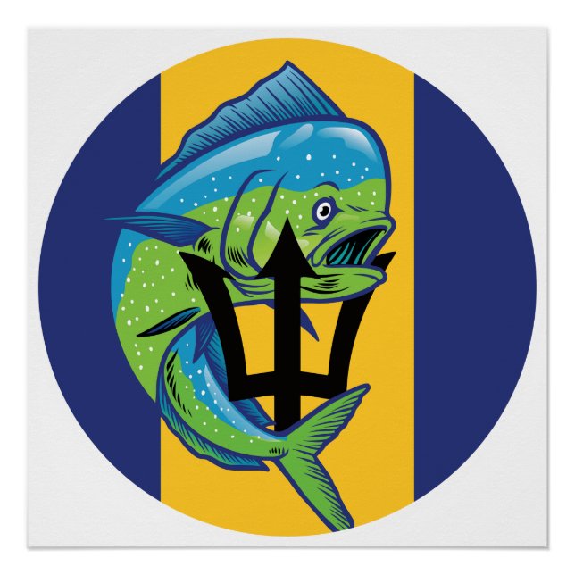 Póster Bandeira Nacional Animal Barbados Mahi-mahi (Frente)