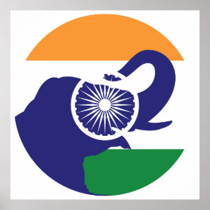 Poster Bandeira Nacional Indiana do Elefante Asiático da