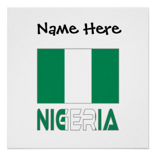 Póster Bandeira Nigeriana Nigeria Personalização Preta 