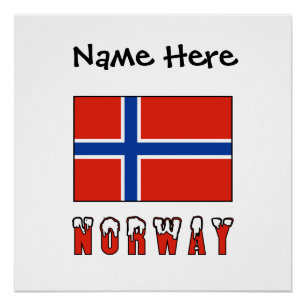 Póster Bandeira Norueguesa Noruega Personalização Preta