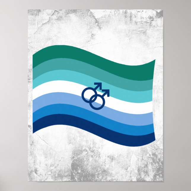 Poster Bandeira Ondulada Azul Orgulho do Amor Gay Masculi (Frente)