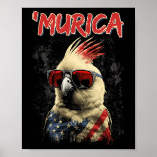Poster Bandeira Patriótica Cockatiel Quarto De Julho