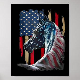 Poster Bandeira Patriótica Usa Bandeira Vintage Horse 4 D
