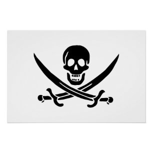 Póster Bandeira Pirata Caveira Espadas Cruzadas