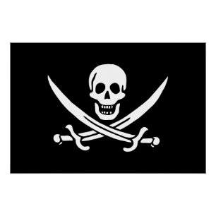 Póster Bandeira Pirata Caveira Espadas Cruzadas