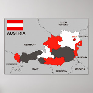 Póster bandeira política do mapa do país de Áustria