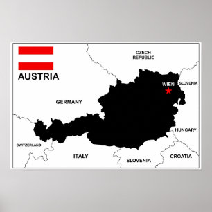 Poster bandeira política do mapa do país de Áustria