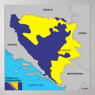 Póster Bandeira política do mapa do país de Bósnia - d