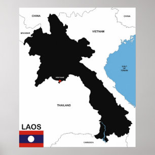 Poster bandeira política do mapa do país de laos