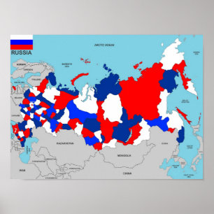 Póster bandeira política do mapa do país de Rússia