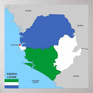 Póster bandeira política do mapa do país de Sierra Leã