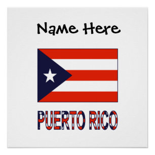Póster Bandeira Porto-Riquenha Azul Personalização