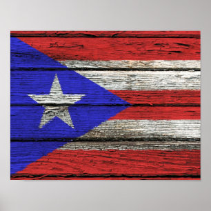 Poster Bandeira porto-riquenha com efeito de madeira