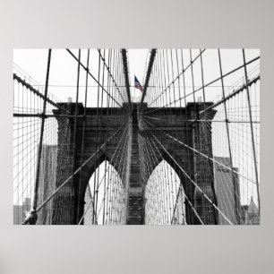 Póster Bandeira preto e branco da ponte de Brooklyn