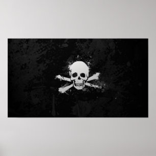 Póster Bandeira preto e branco do crânio do pirata da