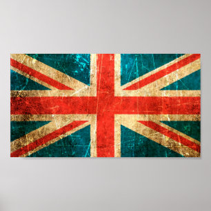 Póster Bandeira riscada e vestida de Ingleses do vintage