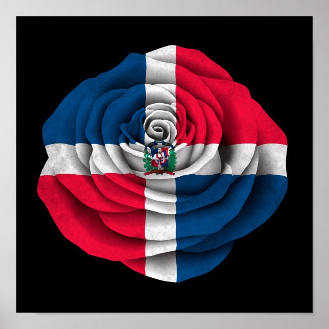 Póster Bandeira Rosa da República Dominicana em Preto (Frente)
