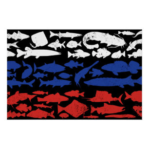 Póster Bandeira russa feita de peixe - Design de pesca pa