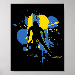 Poster Bandeira suecia Biathlonista - Biatlo Sueco