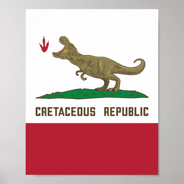 Poster Bandeira T-rex Dinossaur, República Cretácea da Ca (Frente)