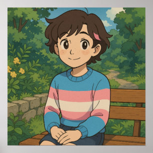 Poster Bandeira Transgênero Pessoa Anime   LGBTQIA+ 