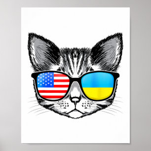 Poster Bandeira Ucrânia EUA Raízes Gato Ucraniano America