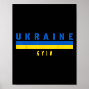 Poster Bandeira ucraniana com texto Ucrânia - Kiev em let