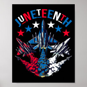 Poster bandeira vermelha branca azul juneteenth avião a j