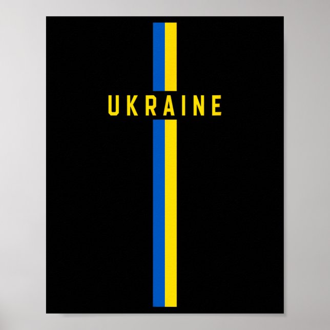 Poster Bandeira Vertical da Ucrânia Com Texto “Ucrânia” E (Frente)