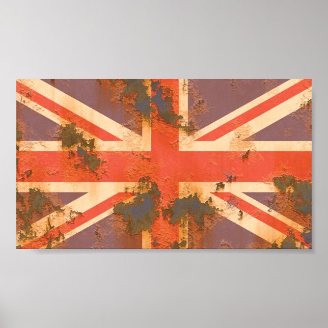 Póster Bandeira Vintage Enferrujada do Reino Unido (Frente)