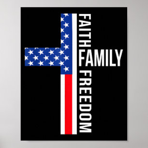 Poster Bandeira Vintage EUA Fé Família Liberdade Patriota