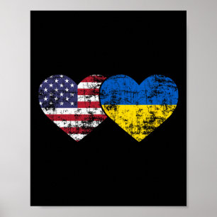 Poster Bandeiras Americanas Ucranianas Vintage Corações A