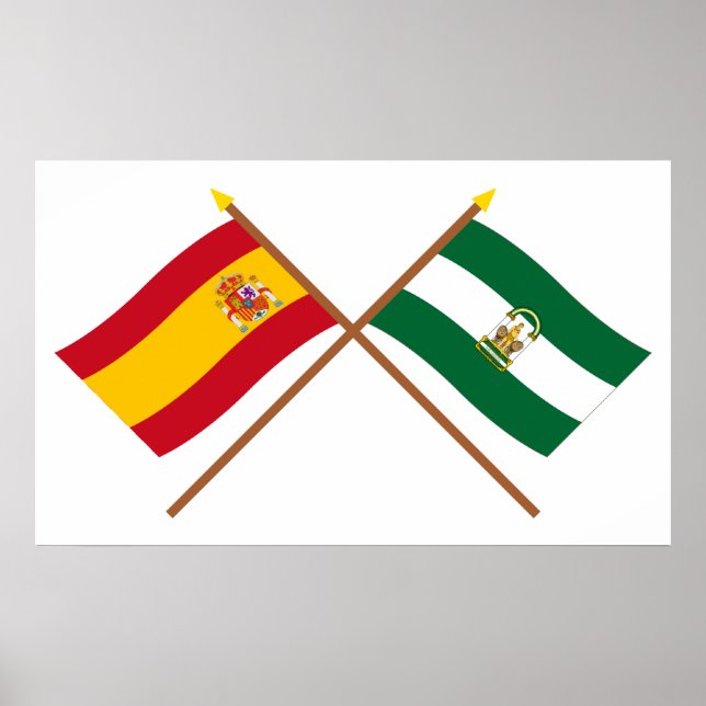 Póster Bandeiras cruzadas da Espanha e da Andaluzia (Frente)