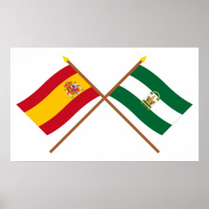 Póster Bandeiras cruzadas da espanha e do Andalucía